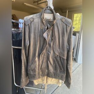 DISTRESSED BROWN LEATHER JACKET BY MIKE & CHRIS L